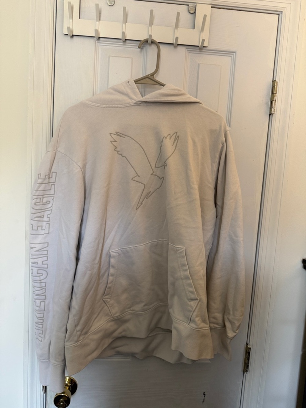 American Eagle Outfitters Cream Hoodie with Eagle Graphic